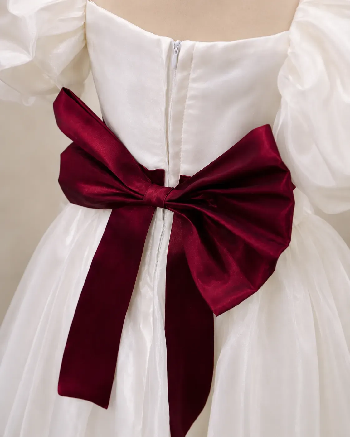 Off White Organza Frock with Bubble Sleeve and Back Bow view 3
